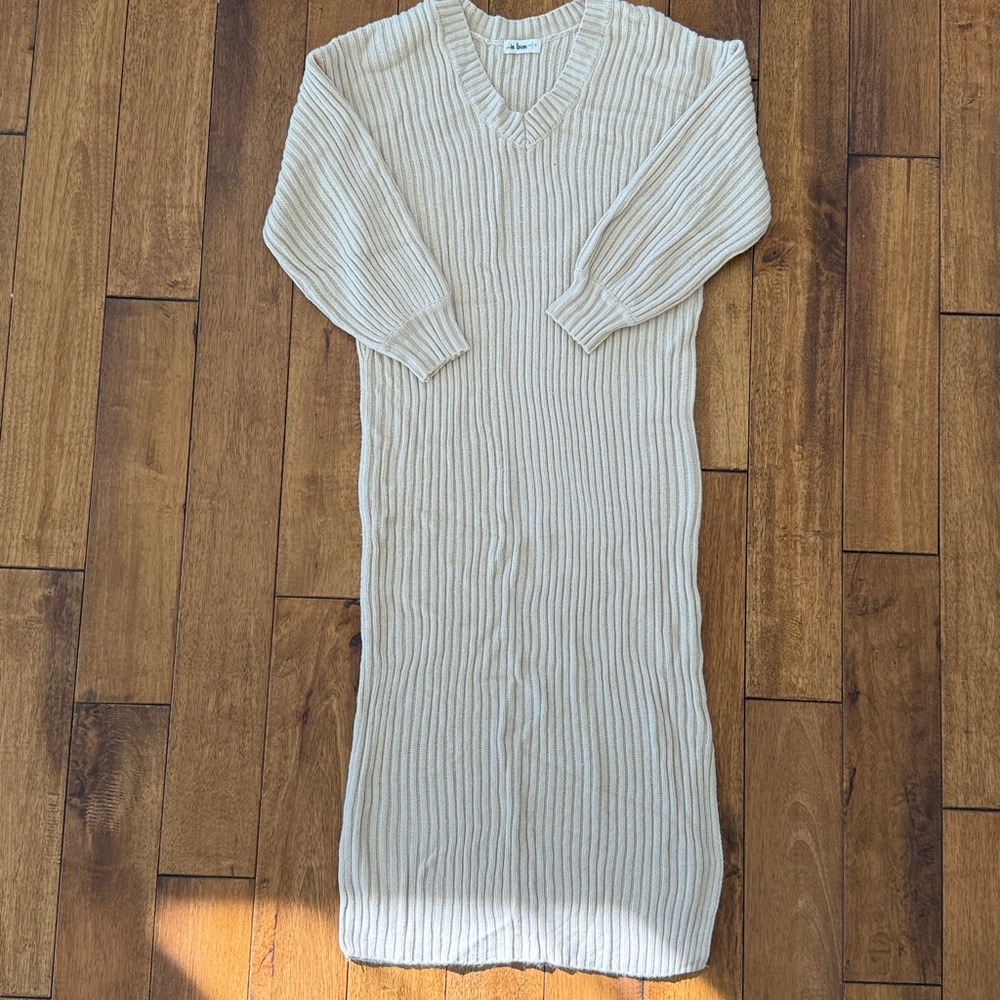 Beige Ribbed Knit Dress
